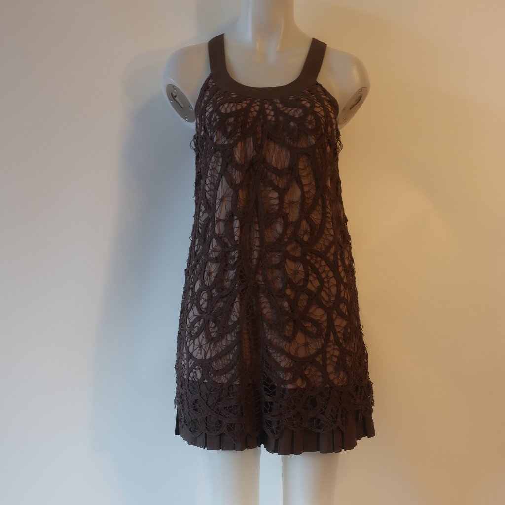 Womens Ryu Brown Crochet Sleeveless A-Line Dress S*